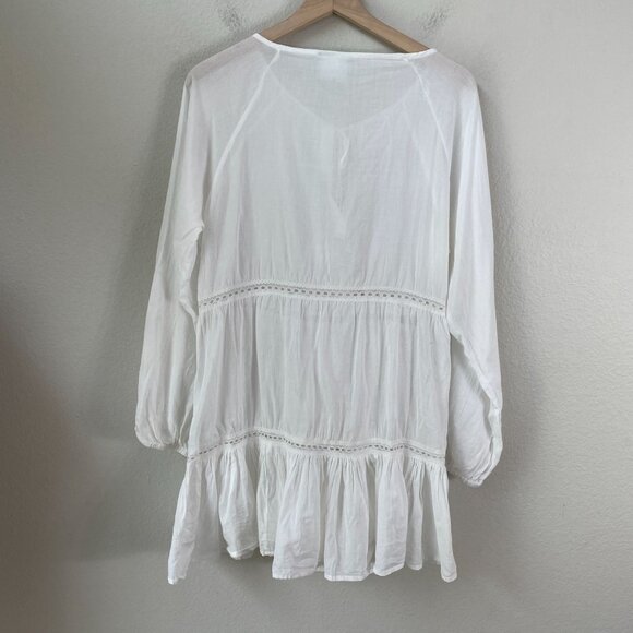True Destinations Womens Medium White Beach Boho Tunic Dress Seashell Tassels - Picture 10 of 11